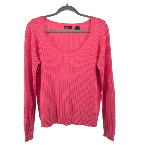 Moda International Women’s Pink Silk Cotton Cable Knit Pullover Sweater XL - Picture 1 of 11